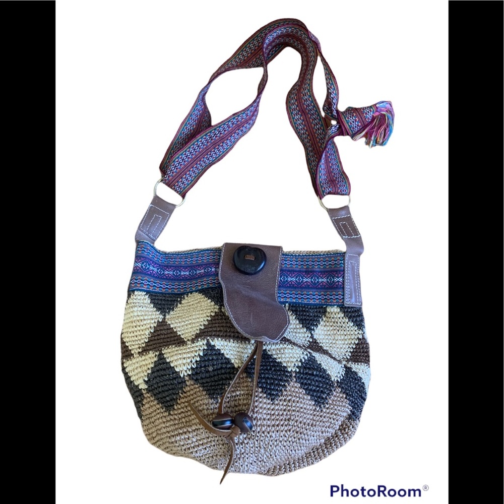 Handmade boho straw tote bag